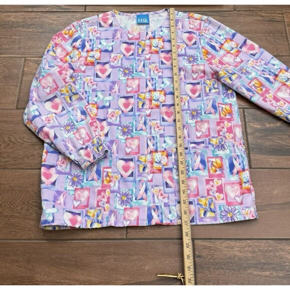 WOMENS SCRUBS JACKET Breast Cancer Scrubs Pink Ribbons Hearts Butterflies SIZE S - Picture 4 of 8